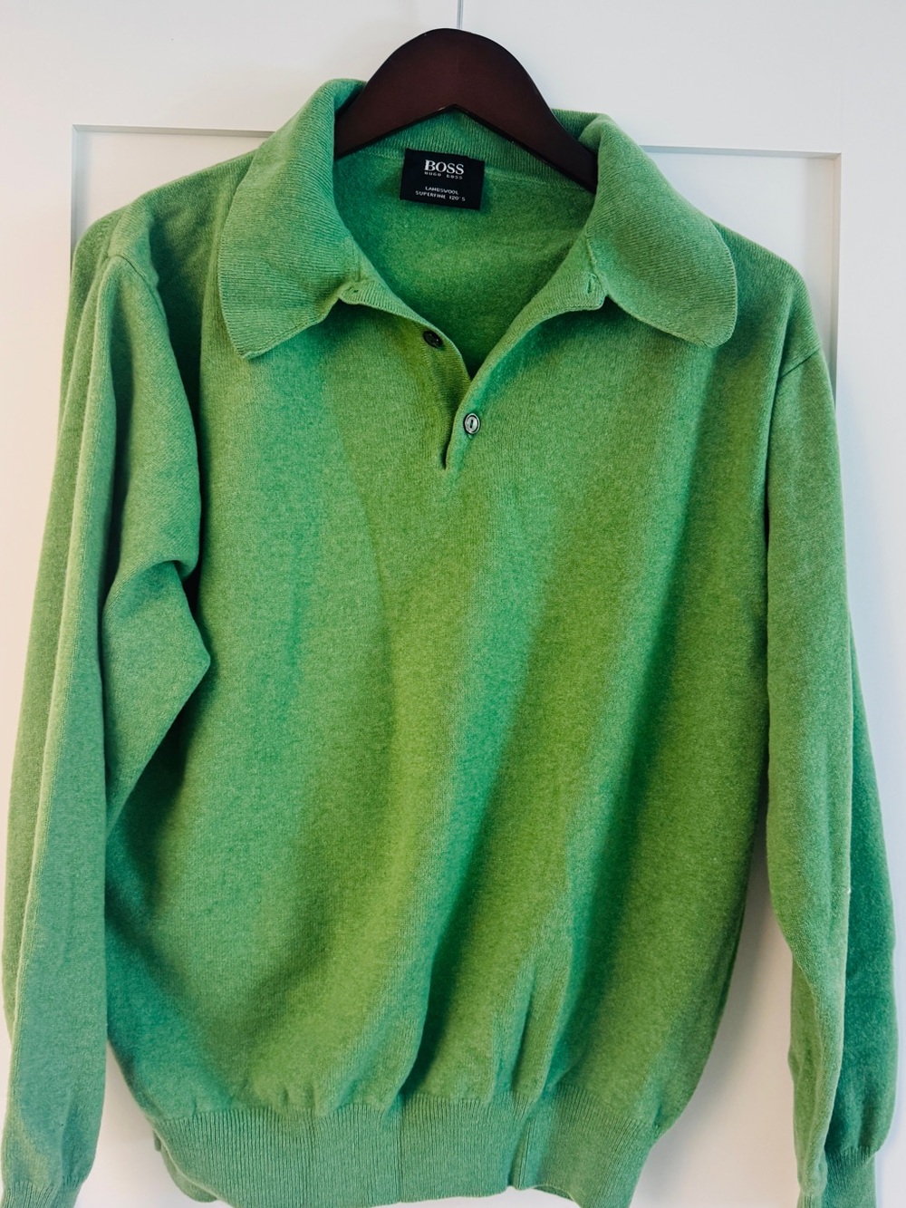 BOSS Men's Green Polo-Collar Cashmere Sweater size Large